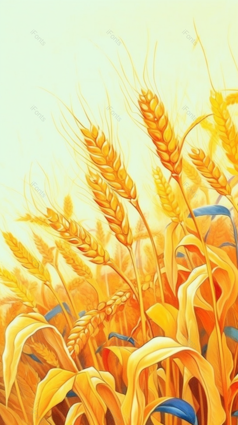 金黄色的麦田麦穗丰收手绘插画背景图风景唯美图,插画/手绘图,插画/手绘图库,插画/手绘图下载,插画/手绘